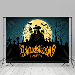 Lofaris Tomb Mountain Castle Moon Night Happy Halloween Backdrop