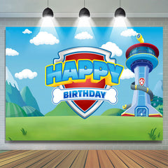 Lofaris Tower Grassland Blue Sky Happy Birthday Backdrop