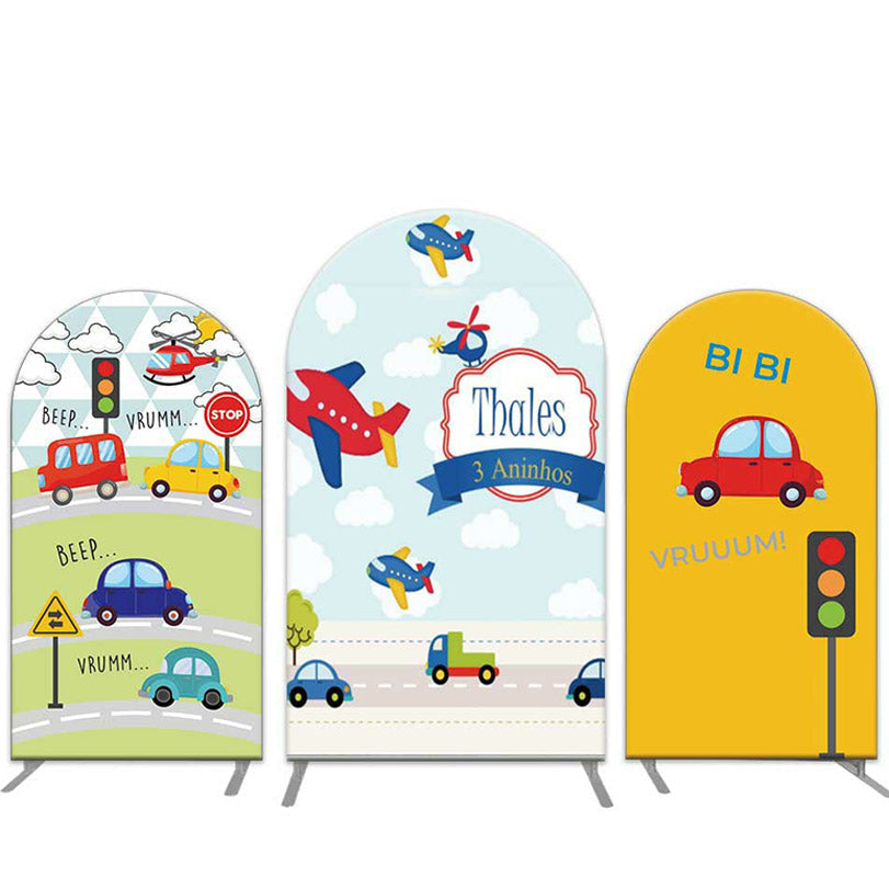 Lofaris Toy Car Airplane 3th Birthday Arch Backdrop Kit