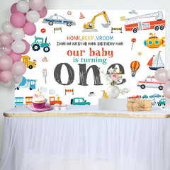 Lofaris Toy Car Our Baby Is Turning One Birthday Backdrop