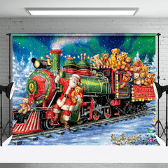 Lofaris Train Bear Toy Santa Claus Snowy Christmas Backdrop