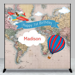 Lofaris Travel Map Aircraft Custom 1st Birthday Backdrop