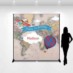 Lofaris Travel Map Aircraft Custom 1st Birthday Backdrop