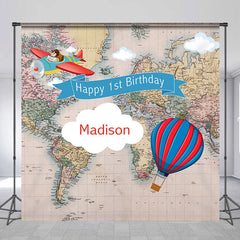 Lofaris Travel Map Aircraft Custom 1st Birthday Backdrop