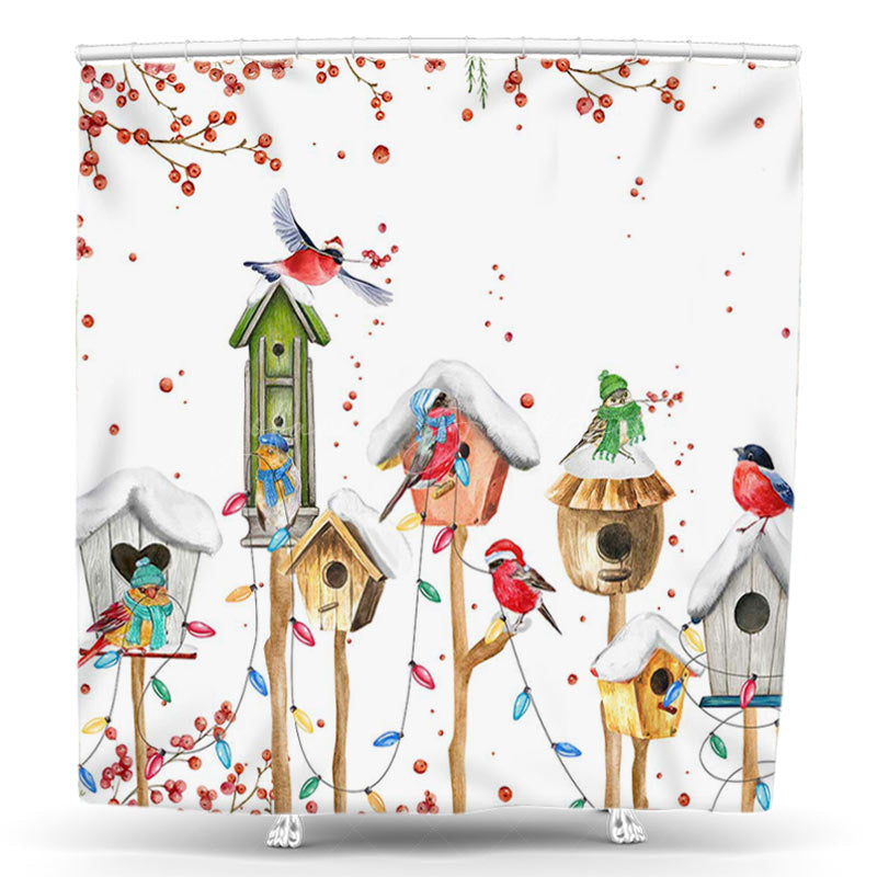 Lofaris Tree Falling Fruit Bird Nest Spring Shower Curtain