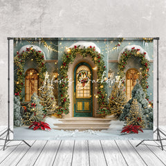 Lofaris Tree Light Door Window Snow Scene Christmas Backdrop