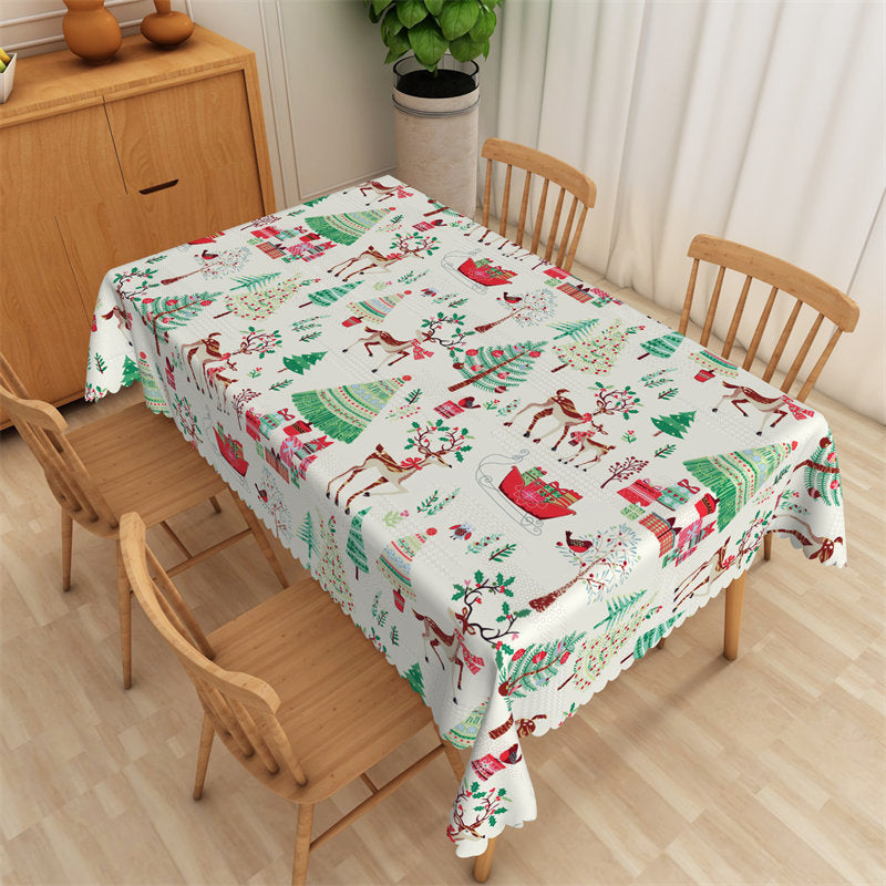 Lofaris Trees Deers Sleigh Pattern Repeat Christams Tablecloth