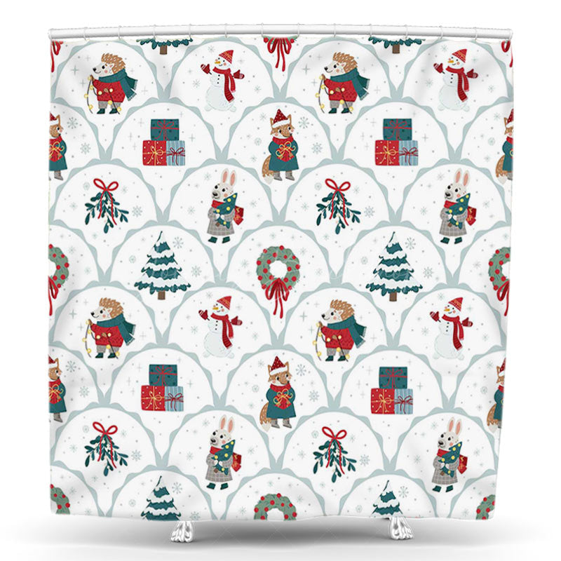 Lofaris Trees Snow Gifts Animals Christmas Shower Curtain