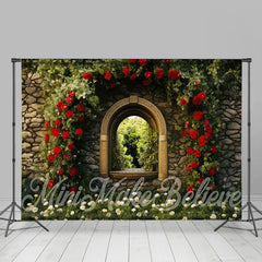 Lofaris Trendy Arched Door Res Flowers Birck Spring Backdrop