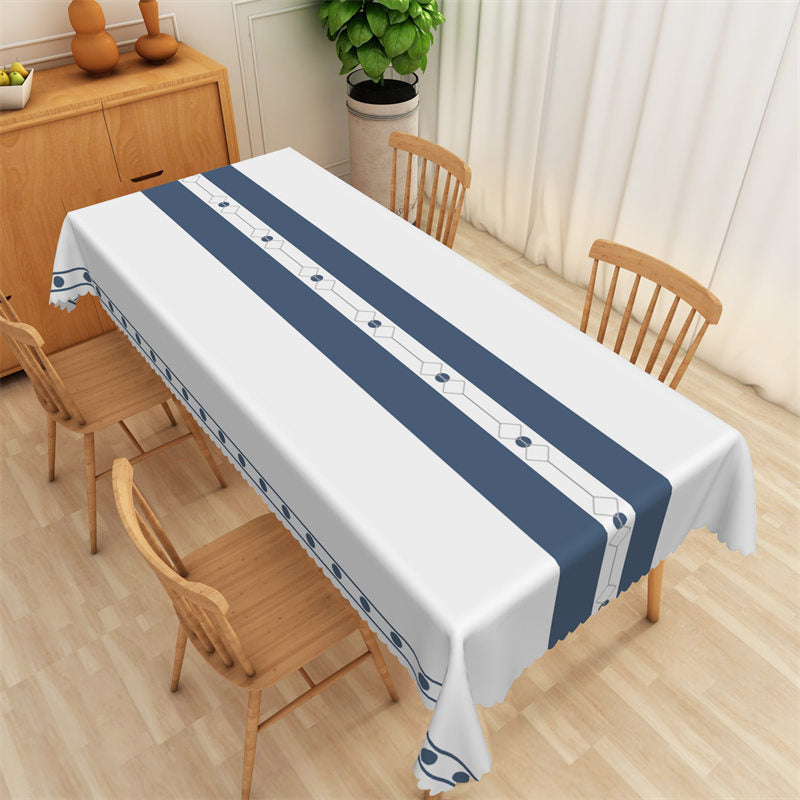 Lofaris Trendy Blue White Mediate Line Rectangle Tablecloth