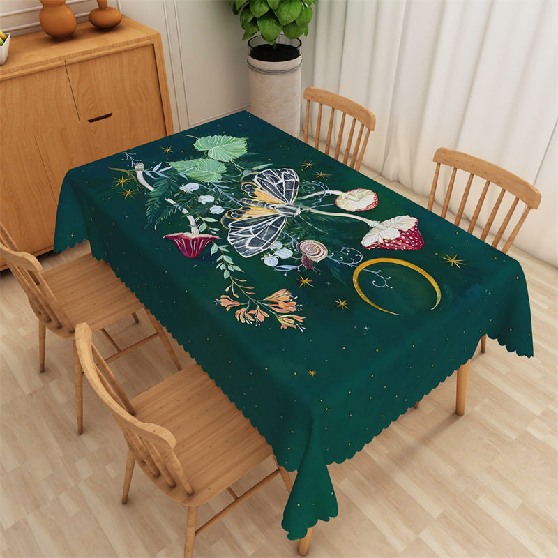 Lofaris Trendy Greenery Butterfly Agaric Painting Tablecloth