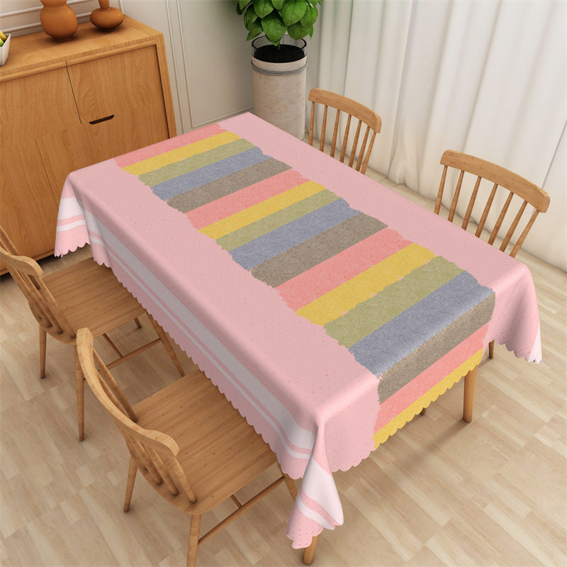 Lofaris Trendy Pink Colorful Horizontal Stripes Tablecloth