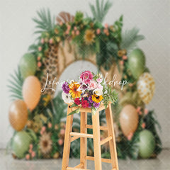 Lofaris Tribal Monstera Balloons Leopard Cake Smash Backdrop