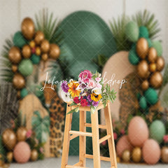 Lofaris Tribal Plant Leopard Balloons Cake Smash Backdrop