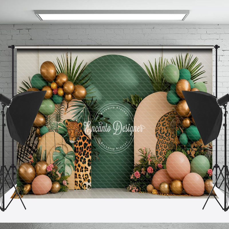 Lofaris Tribal Plant Leopard Balloons Cake Smash Backdrop