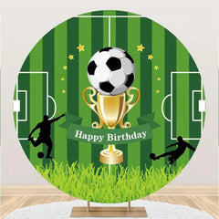 Lofaris Trophy Football Field Grass Round Birthday Backdrop