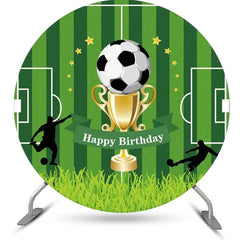 Lofaris Trophy Football Field Grass Round Birthday Backdrop