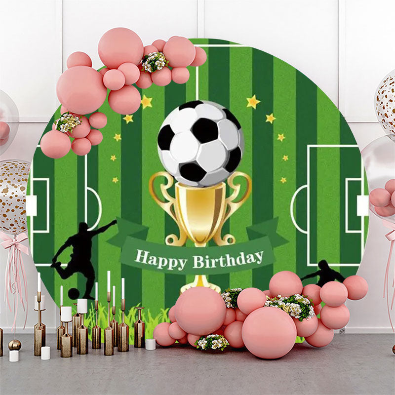 Lofaris Trophy Football Field Grass Round Birthday Backdrop