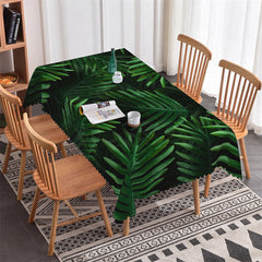 Lofaris Tropical Dark Green Leaf Black Rectangle Tablecloth