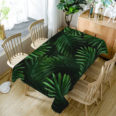 Lofaris Tropical Dark Green Leaf Black Rectangle Tablecloth