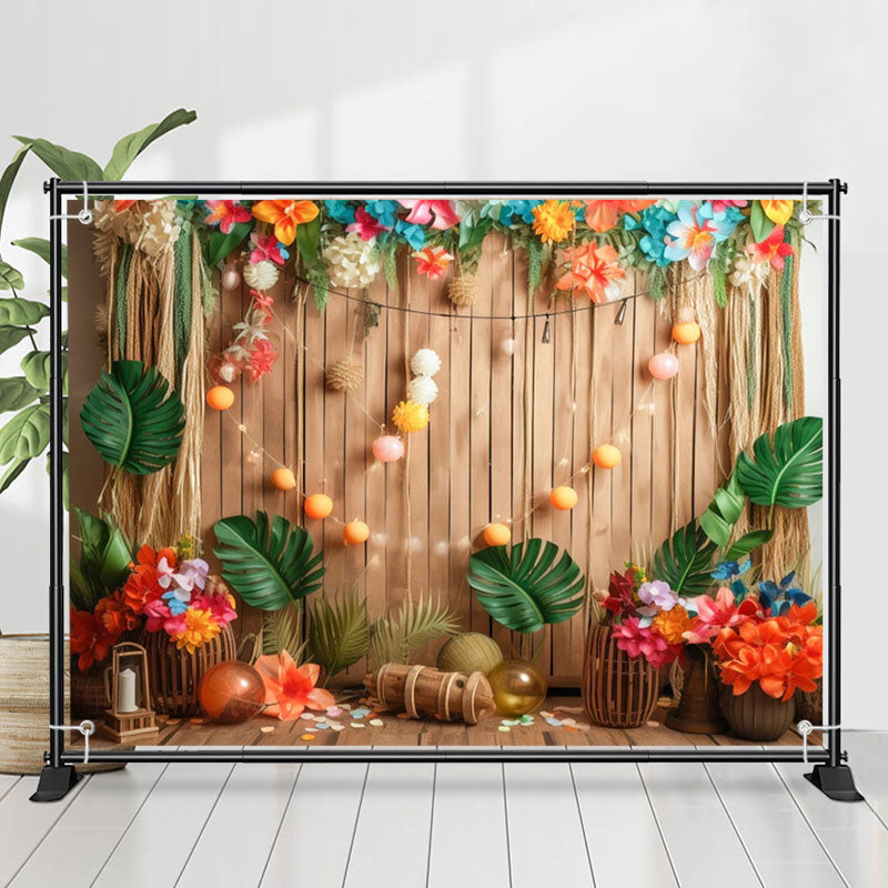 Lofaris Tropical Floral Board Birthday Cake Smash Backdrop