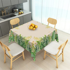 Lofaris Tropical Green Golden Leaves Dining Room Tablecloth