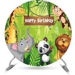 Lofaris Tropical Green Leaves Animals Round Birthday Backdrop