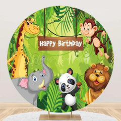 Lofaris Tropical Green Leaves Animals Round Birthday Backdrop