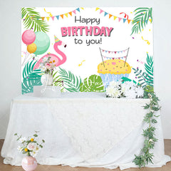 Lofaris Tropical Green Monstera Flamingo Birthday Backdrop