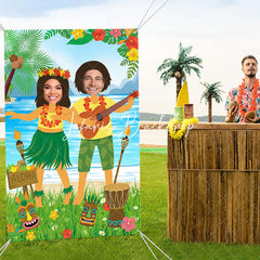 Lofaris Tropical Luau Face in Hole Backdrop for Kids Party Photos