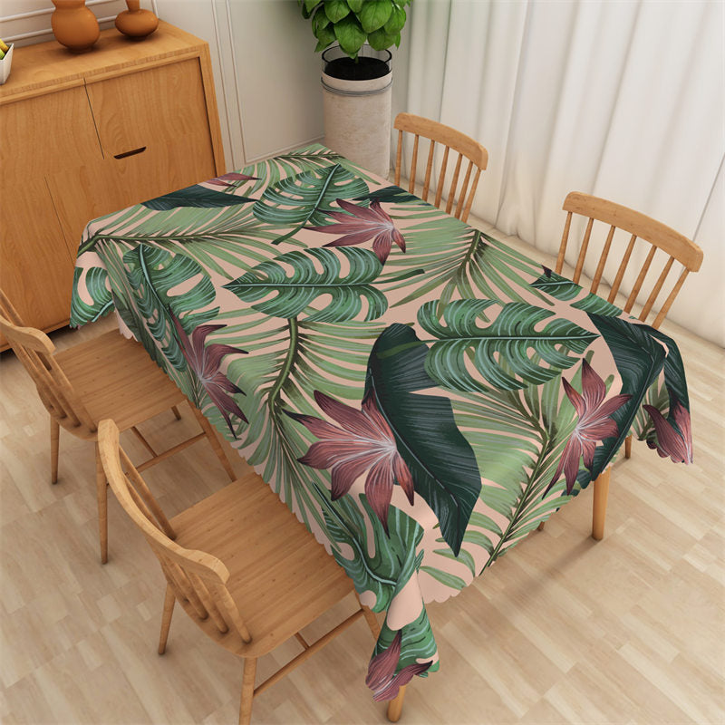 Lofaris Tropical Monstera Elegant Green Rectangle Tablecloth