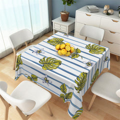 Lofaris Tropical Monstera Floral Stripe White Tablecloth