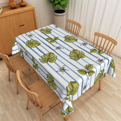 Lofaris Tropical Monstera Floral Stripe White Tablecloth