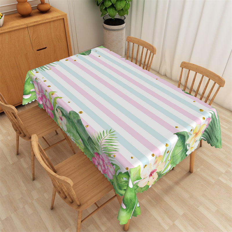 Lofaris Tropical Plant Leaves Floral Blue Pink Tablecloth