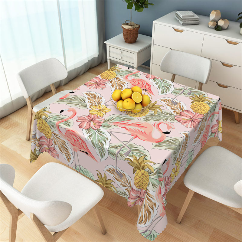 Lofaris Tropical PlantS Flamingo Pink Square Tablecloth