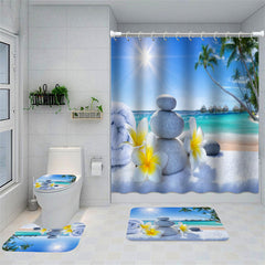 Lofaris Tropical Sea Beach Frangipani Pebble Shower Curtain