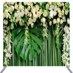 Lofaris Tropical White Floral Green Monstera Summer Backdrop