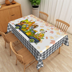 Lofaris Truck Dwarf Maple Leaves Plaid Christmas Tablecloth