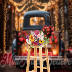 Lofaris Truck Light Floral Valentines Day Photo Backdrop