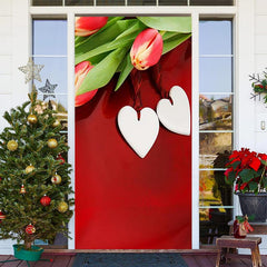 Lofaris Tulip White Heart Red Valentines Day Door Cover