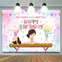 Lofaris Tumble Jump Gymnast Girls Happy Birthday Backdrop