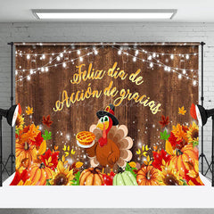 Lofaris Turkey Feliz Dia De Accion Gracias Wood Backdrop