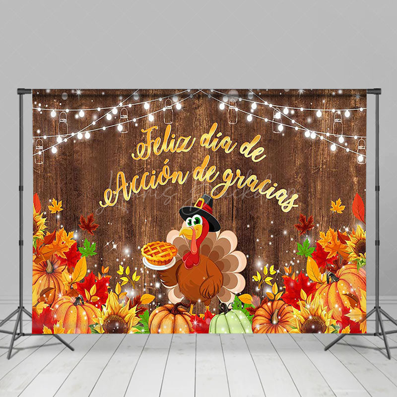 Lofaris Turkey Feliz Dia De Accion Gracias Wood Backdrop