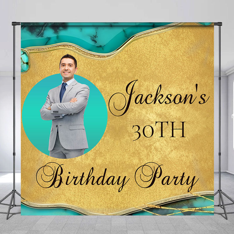 Lofaris Turquoise Texture Gold Custom 30th Birthday Backdrop