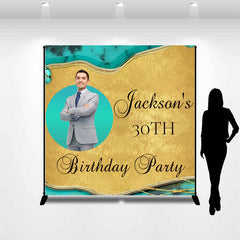 Lofaris Turquoise Texture Gold Custom 30th Birthday Backdrop