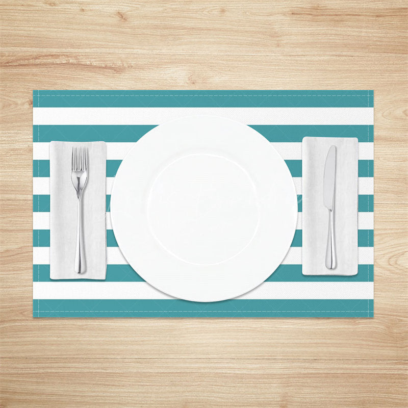 Lofaris Turquoise White Stripe Modern Set Of 4 Placemats