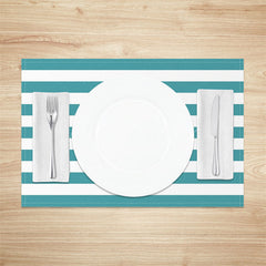 Lofaris Turquoise White Stripe Modern Set Of 4 Placemats