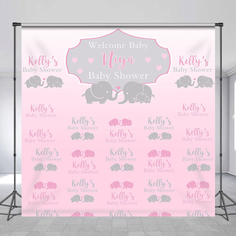 Lofaris Twin Elephants Repeat Pink Custom Baby Shower Backdrop