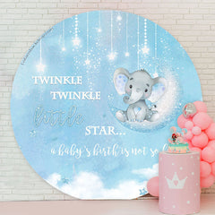 Lofaris Twinkle Star Elephant Blue Baby Shower Round Backdrop