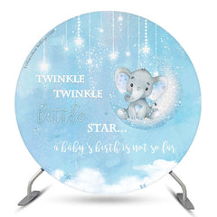 Lofaris Twinkle Star Elephant Blue Baby Shower Round Backdrop